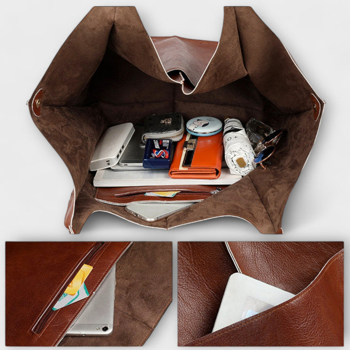 Casual tote styled for work or weekend errands as a large travel bag.