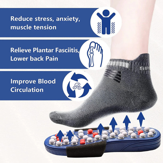 Close-up of therapeutic foot massage nodes on sandal insole