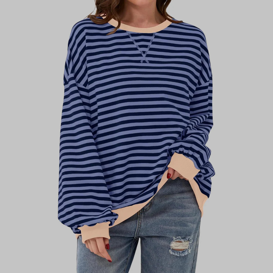 Denise | Women’s Oversized Striped Long Sleeve Crew Neck Sweatshirt