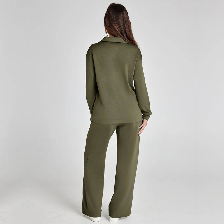 Wide leg trousers paired with a cozy top for casual wear