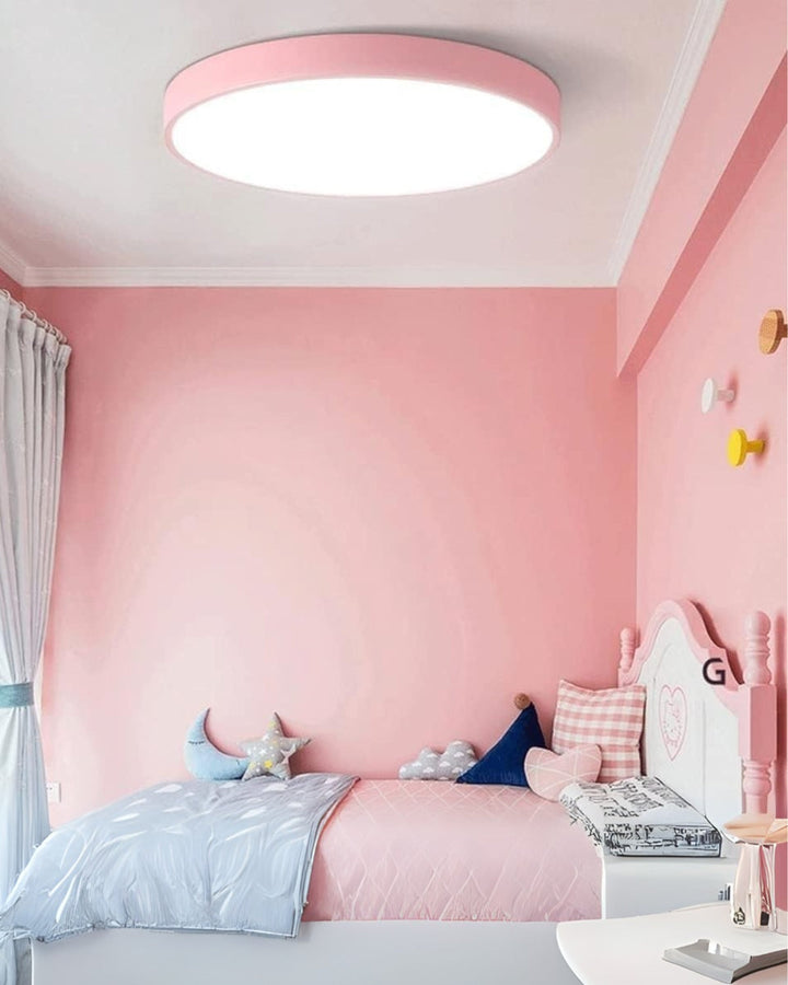 Modern minimalist interior accented with a slim circular light fixture