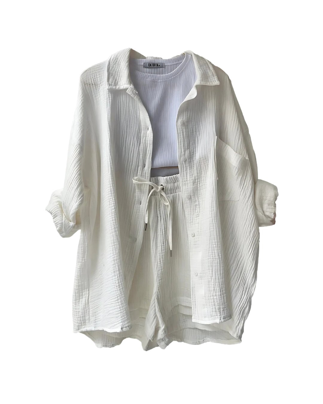 Lifestyle shot of the comfortable clothing set being worn for relaxation