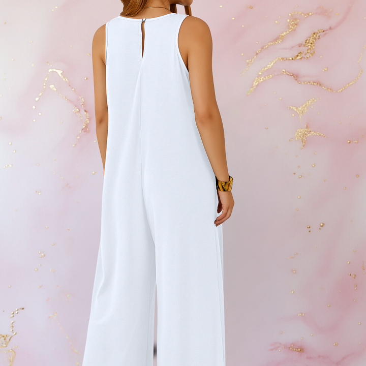 Womens sleeveless v-neck jumpsuit with wide leg design for casual wear
