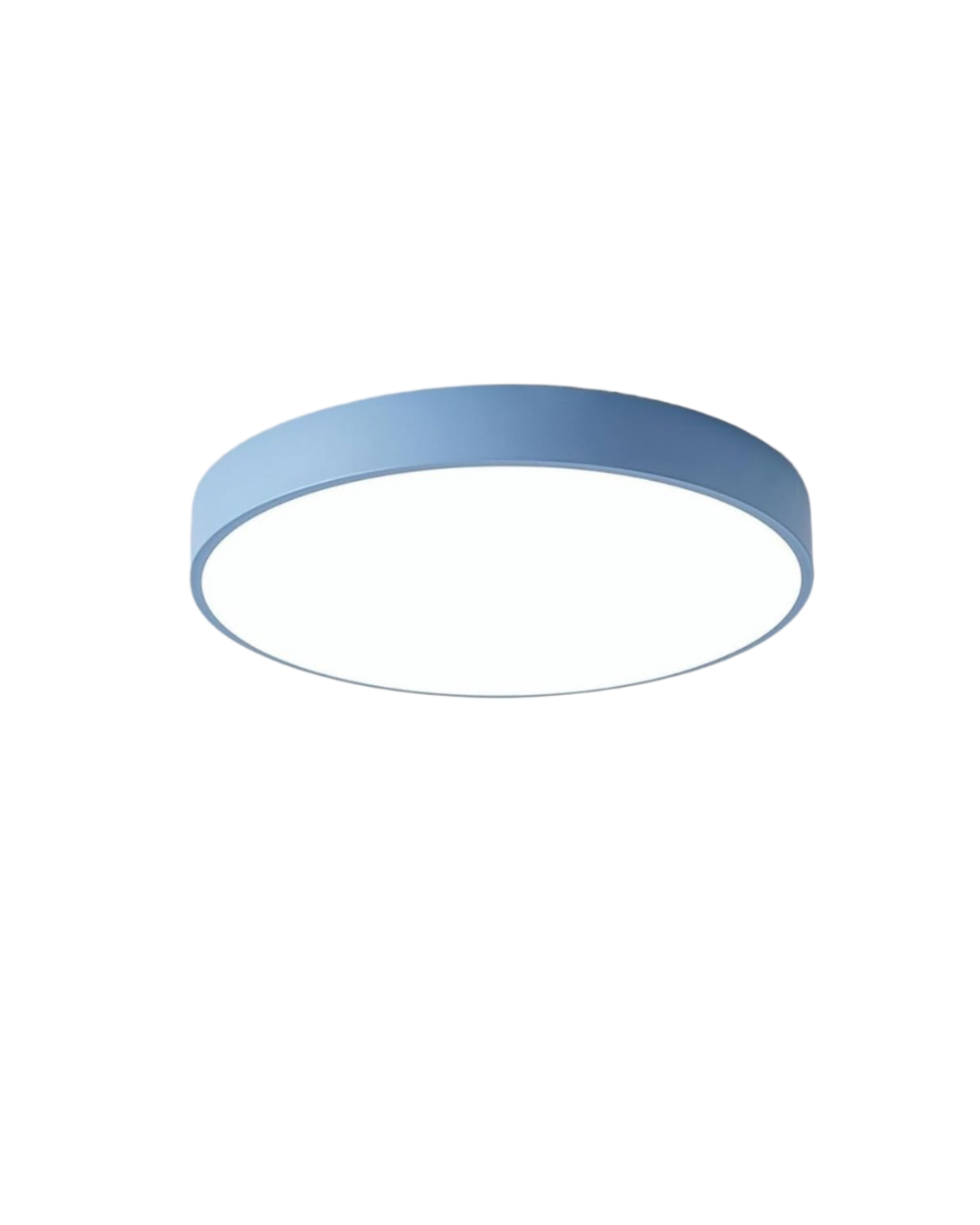 Close up of slim flush mount LED ceiling lamp with sleek metal finish