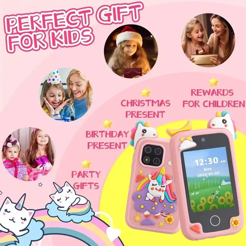 Kids smartphone educational toy side view featuring colorful control buttons