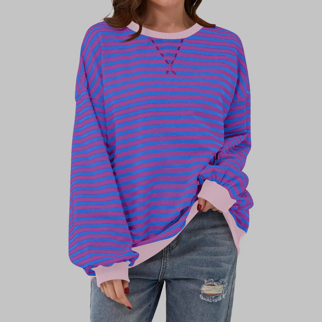 Denise | Women’s Oversized Striped Long Sleeve Crew Neck Sweatshirt