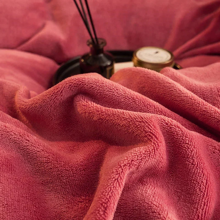Soft bedding collection layout highlighting thermal blanket and pillowcases