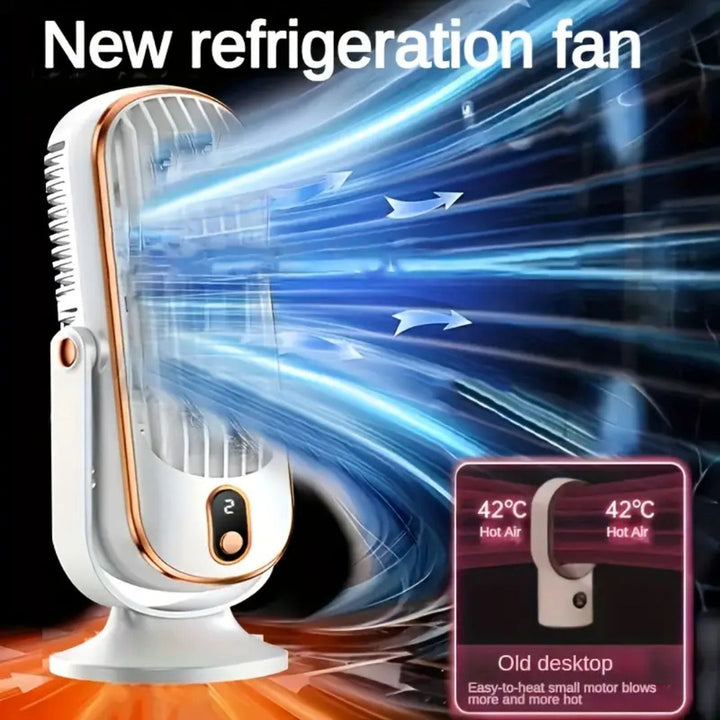 Close-up of the USB desk fan control buttons for speed adjustment and power.