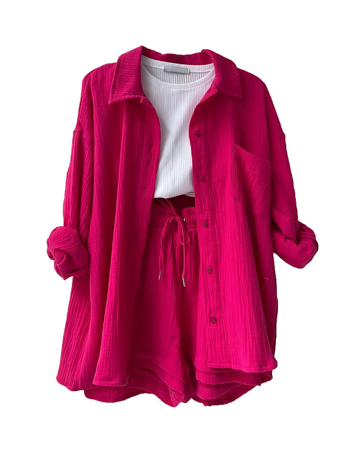 Folded view of the women's short set showing easy packing for travel