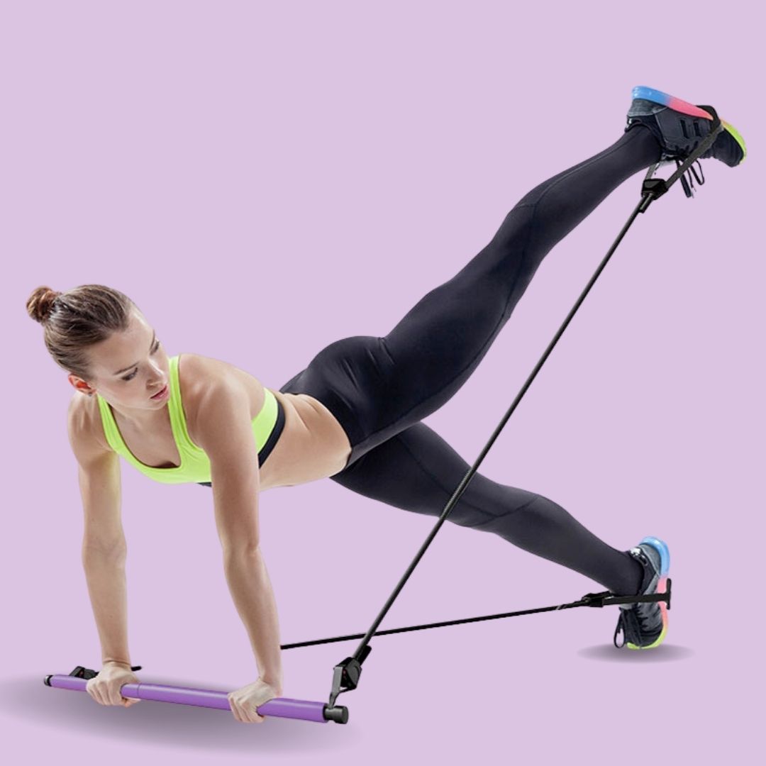 Close-up view of durable resistance band attached to the workout stretching bar