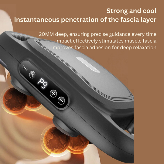 Side angle view of the wireless deep tissue muscle massage gun in black