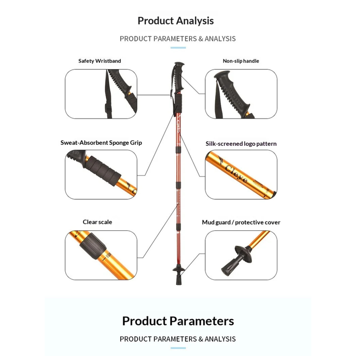 Comfortable EVA foam handle of the walking stick designed for long hikes