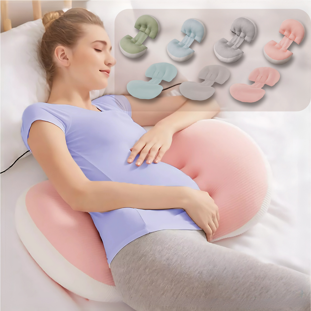 Contoured pregnancy support pillow relieving lower back pain