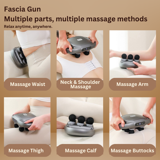 Ergonomic deep tissue muscle massage gun in action for wellness and relaxation