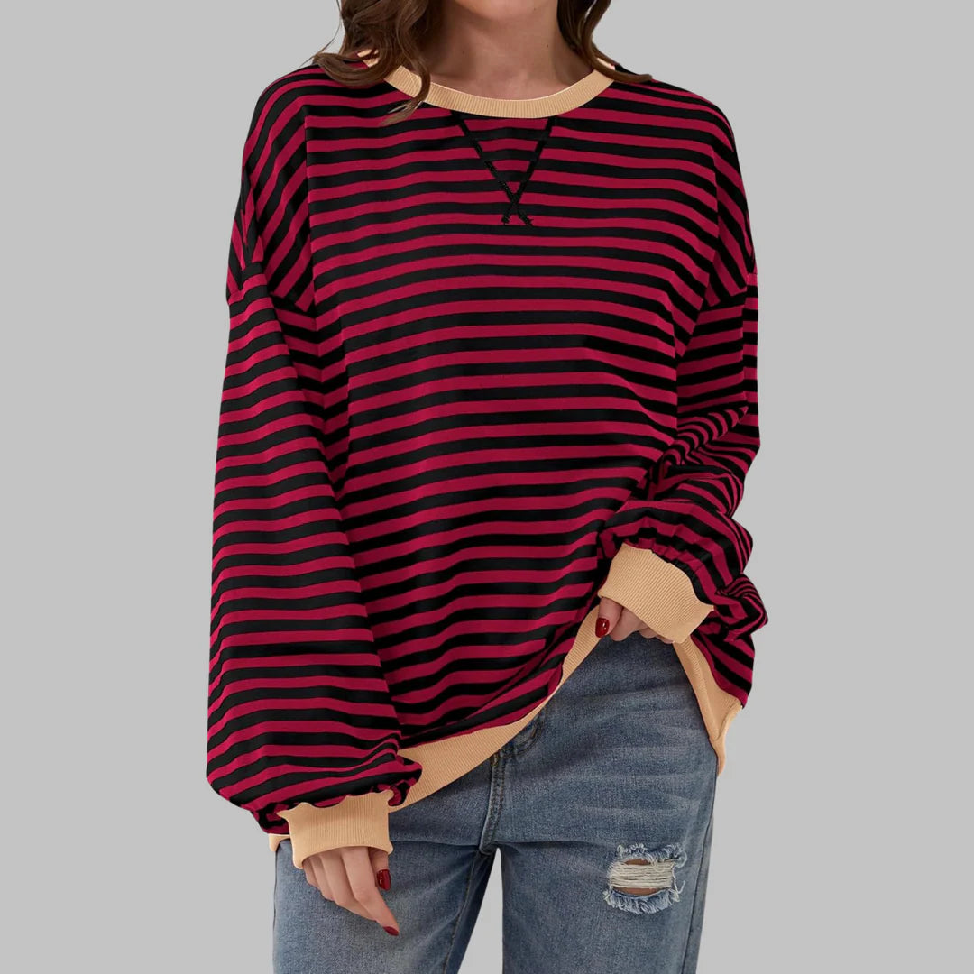 Denise | Women’s Oversized Striped Long Sleeve Crew Neck Sweatshirt