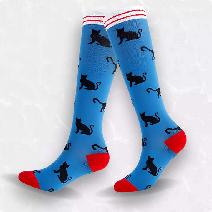 Unisex support socks highlighting the graduated compression ribbed cuff