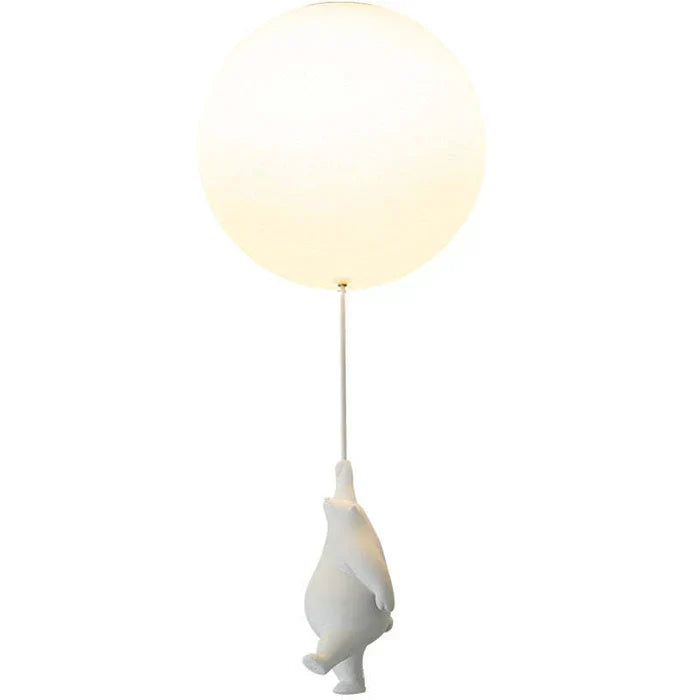 Close up view of the cute bear holding a balloon on the kids ceiling lamp