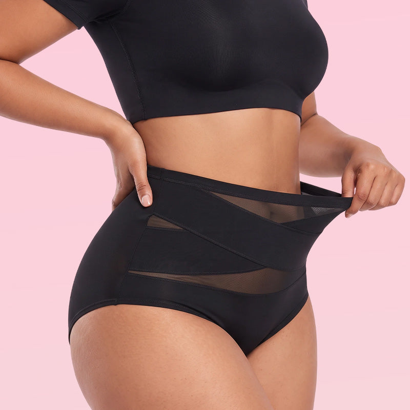 Seamless high-waisted body shaper briefs for women, back view