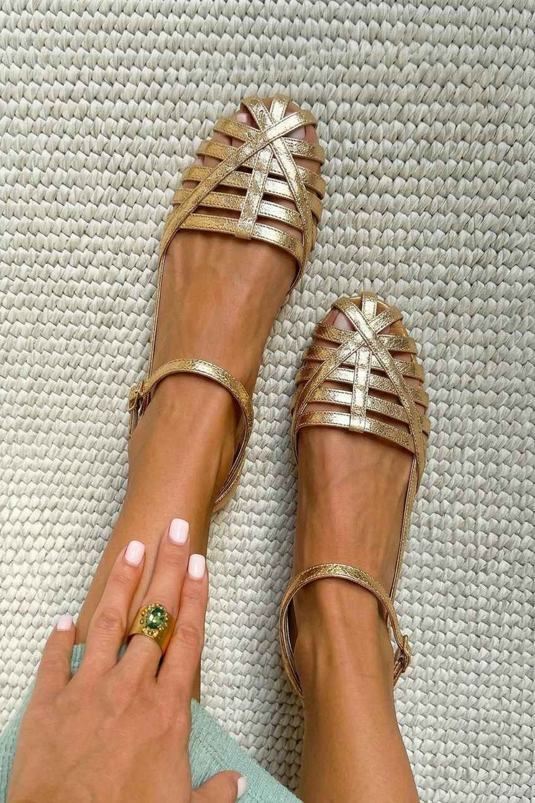 Side angle of womens casual closed toe cage sandals for summer wear
