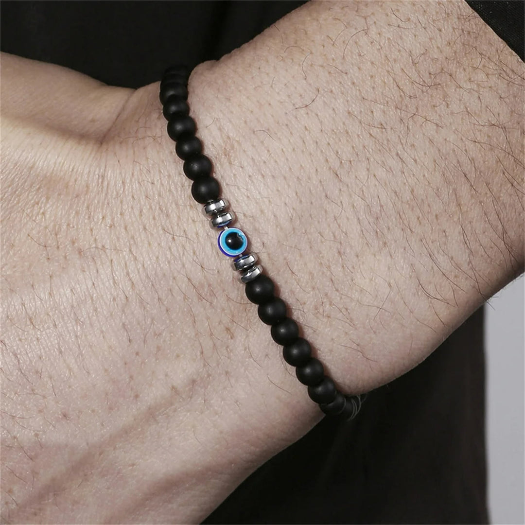 Protection jewelry for men, natural stone bracelet with evil eye bead