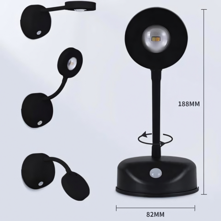 Modern motion sensor spotlight illuminating a dark stairway for safety and convenience.