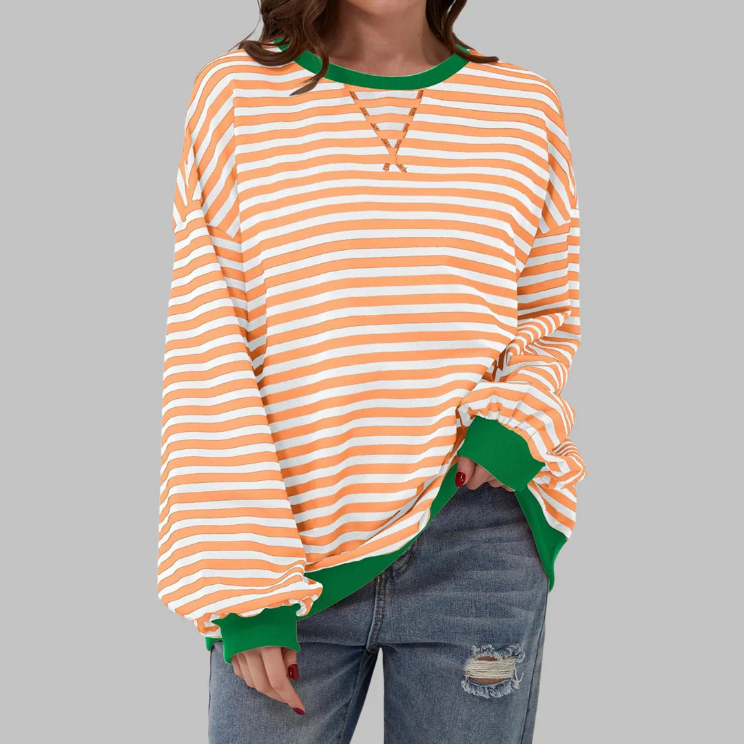 Denise | Women’s Oversized Striped Long Sleeve Crew Neck Sweatshirt
