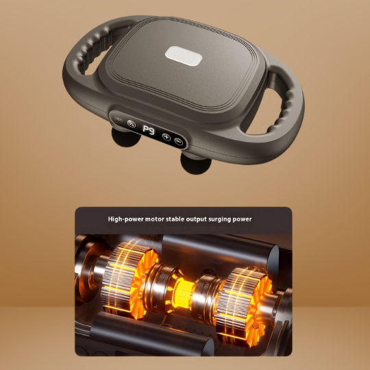 Close-up of the versatile massage heads included with the portable massager