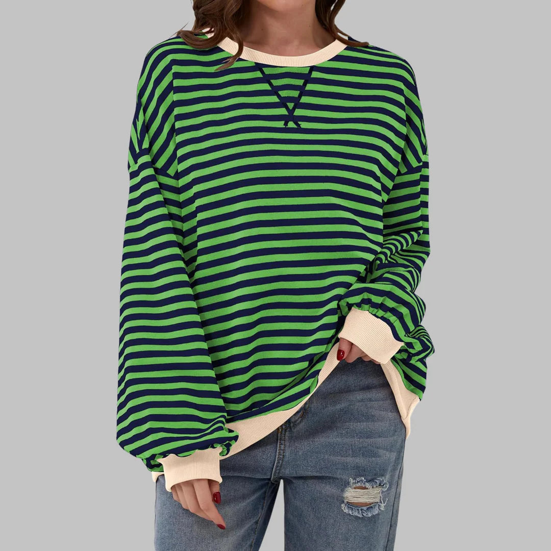 Denise | Women’s Oversized Striped Long Sleeve Crew Neck Sweatshirt