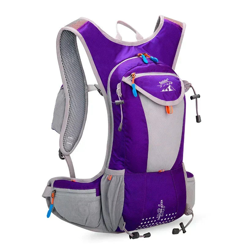 Secure chest and waist buckles on waterproof running backpack