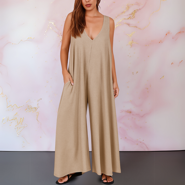 Trendy womens wide leg sleeveless jumpsuit ideal for casual daily wear
