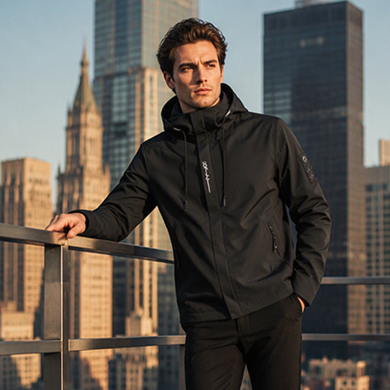 Adjustable cuffs and sleeve detail on mens jacket