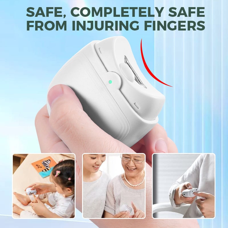 Unisex electric automatic nail clipper in white and green with USB rechargeable design
