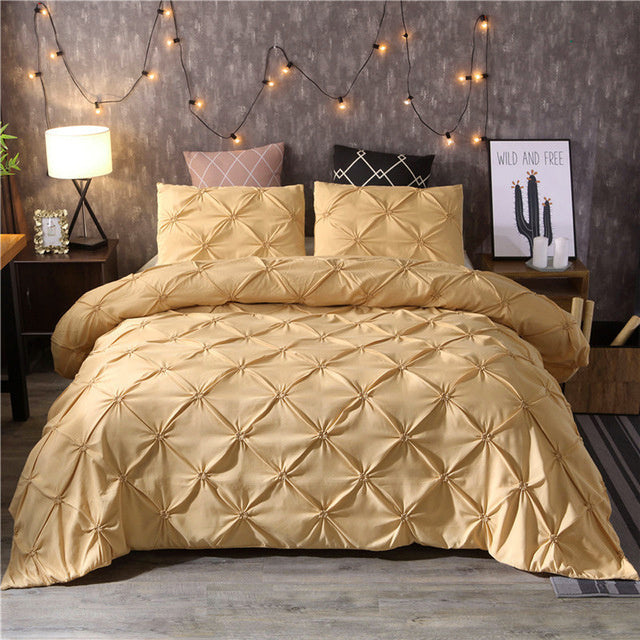 Full view of elegant solid color duvet cover set styled for home bedroom decor