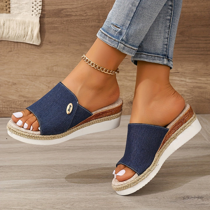 Women's height-increasing casual wedge slides in classic black