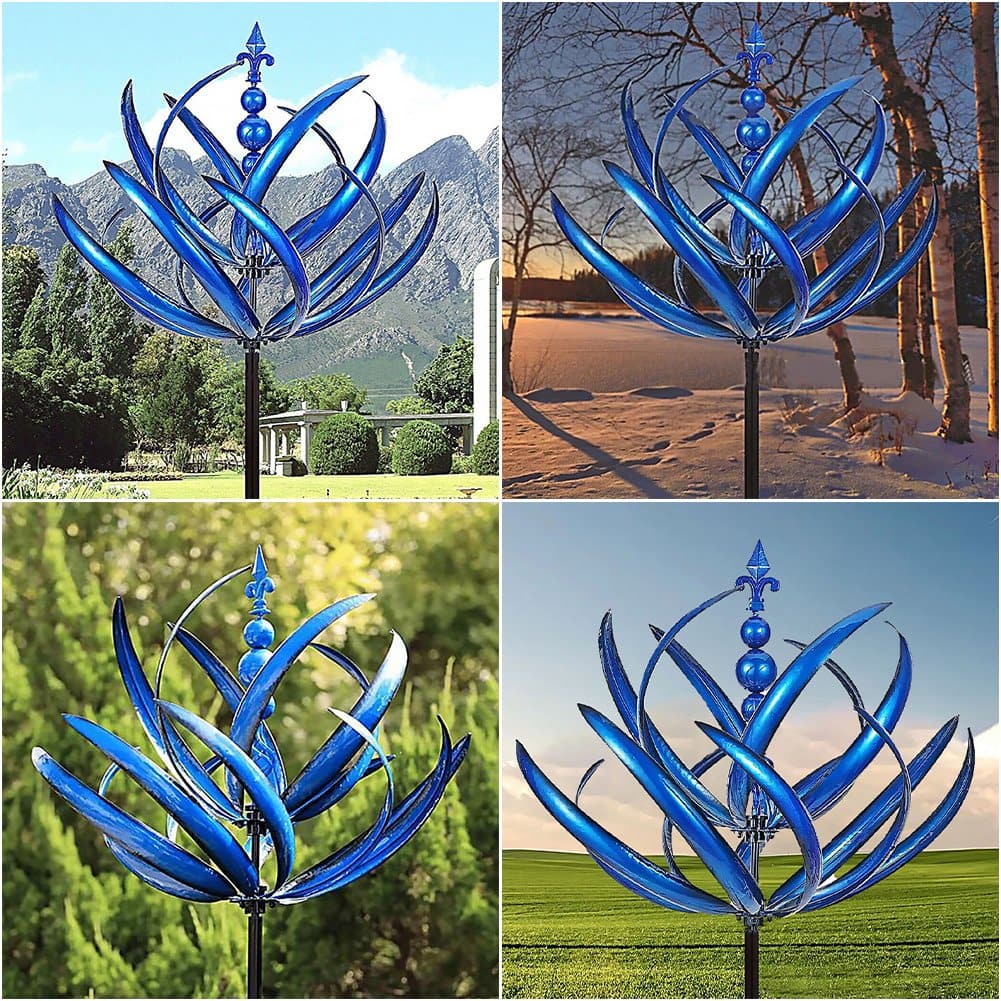 Kinetic yard art metal wind spinner lawn ornament detail