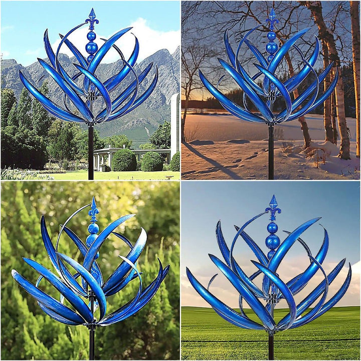 Kinetic yard art metal wind spinner lawn ornament detail