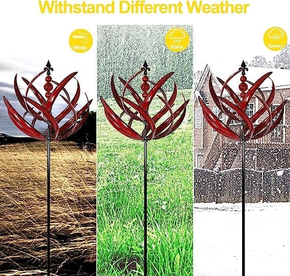 Decorative metal wind spinner kinetic yard art sculpture