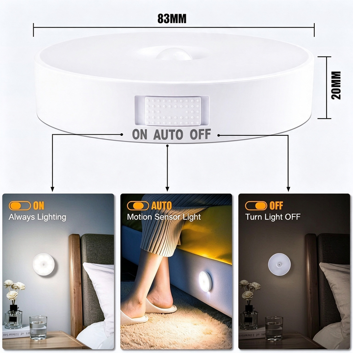 Rechargeable motion sensor light mounted in a hallway for night safety