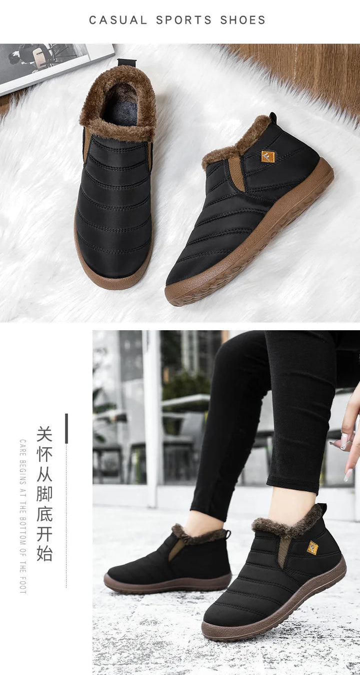 Full angle shot of unisex winter warm slip-on boots ready for cold weather.
