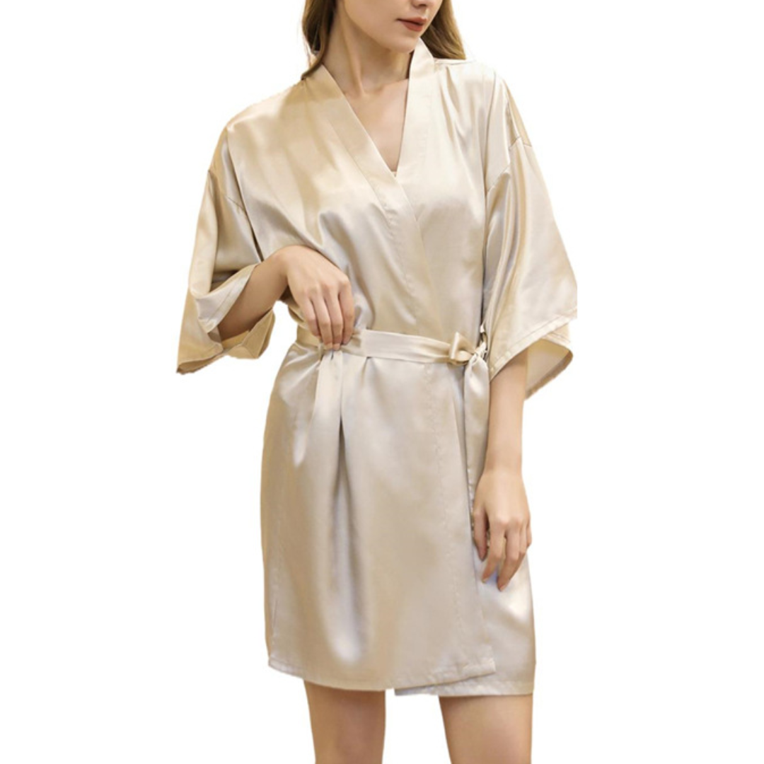 Versatile womens short robe for bathrobe and loungewear use