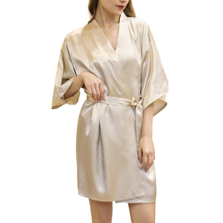 Versatile womens short robe for bathrobe and loungewear use