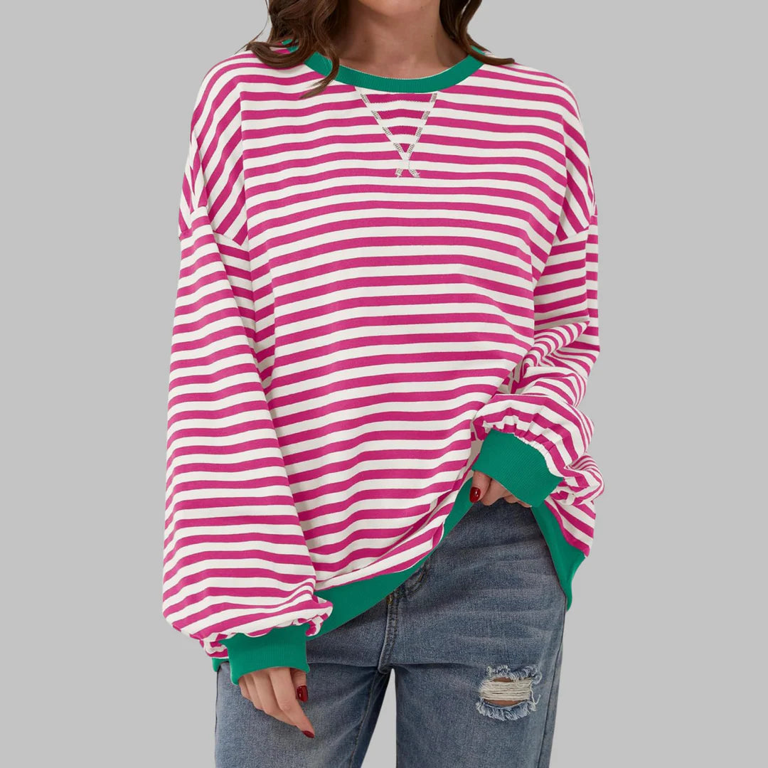 Denise | Women’s Oversized Striped Long Sleeve Crew Neck Sweatshirt