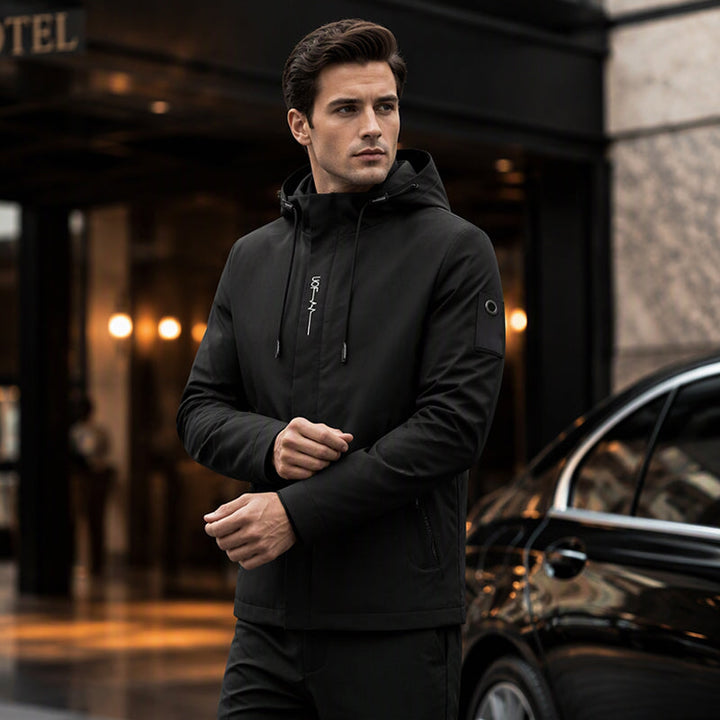 Interior lining and pocket of waterproof hooded coat