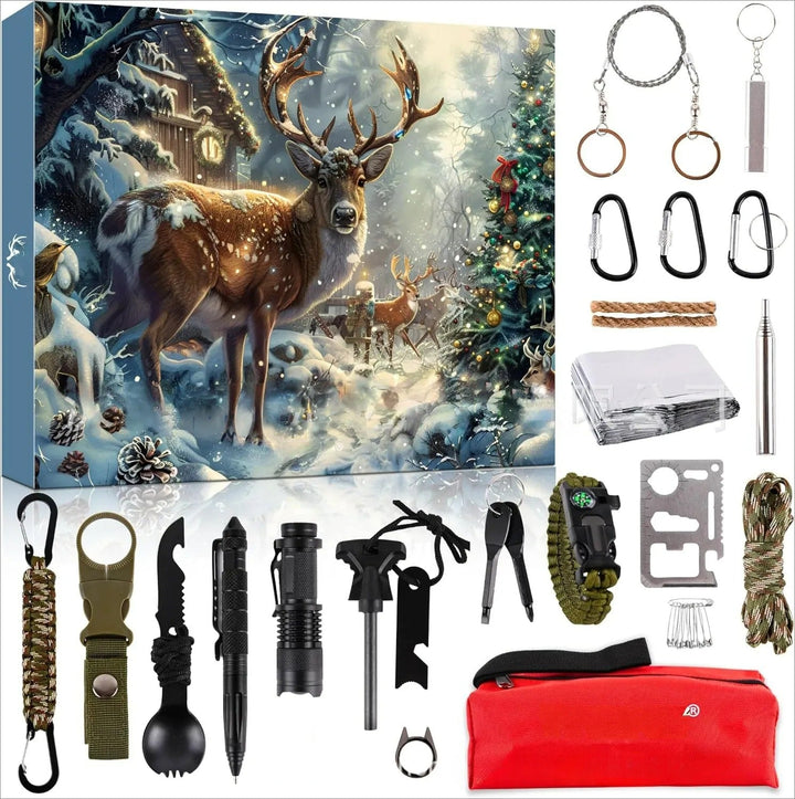 Close up of camping multitool included in survival gear kit