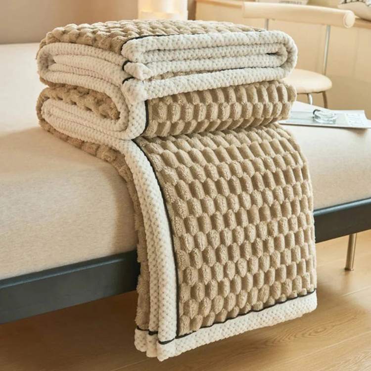 Minimalist bedroom decor aesthetic highlighting a premium soft bed cover