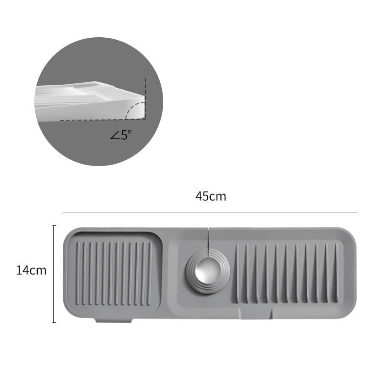 Grey silicone dish drying mat blending into kitchen decor