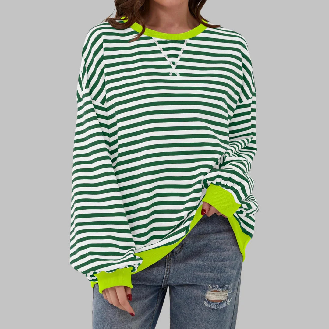 Denise | Women’s Oversized Striped Long Sleeve Crew Neck Sweatshirt
