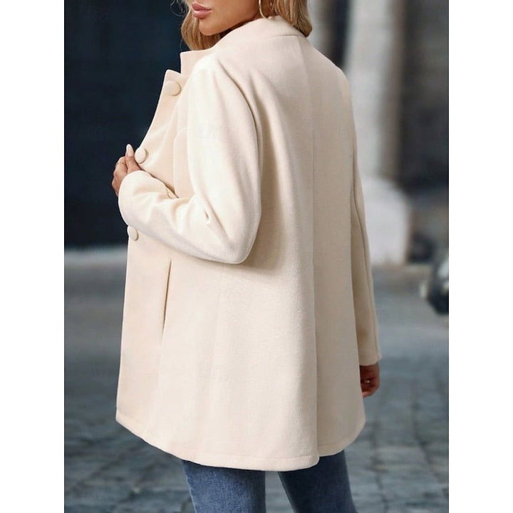 Women's elegant stand-collar trench coat front view, tailored winter outerwear