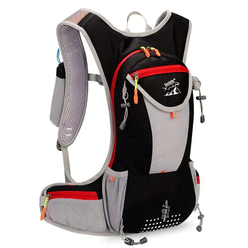 Water-resistant zipper detail on durable sports hydration pack