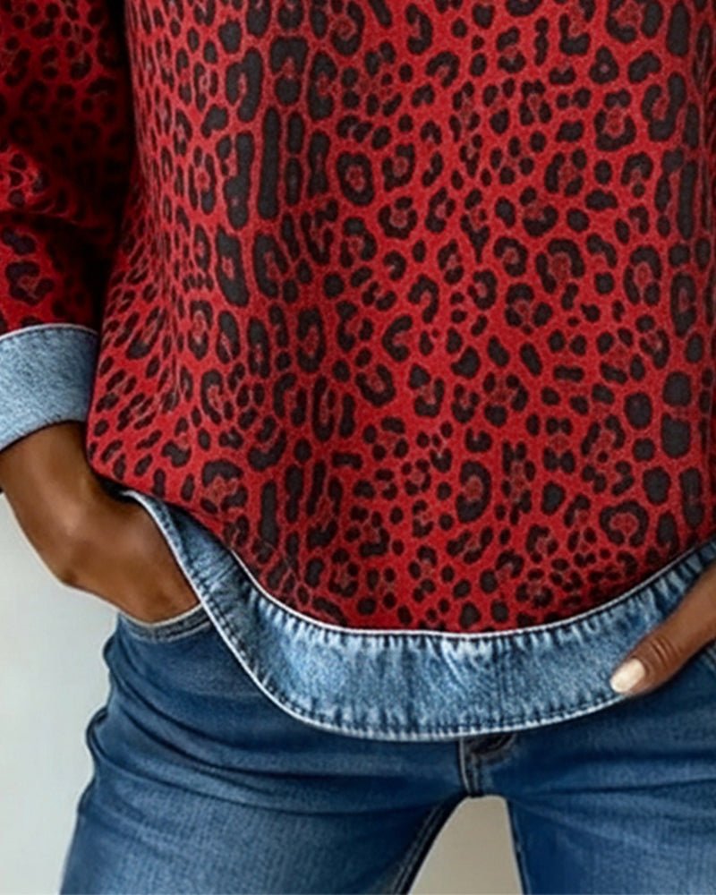 Stylish women's knit sweater featuring trendy leopard pattern